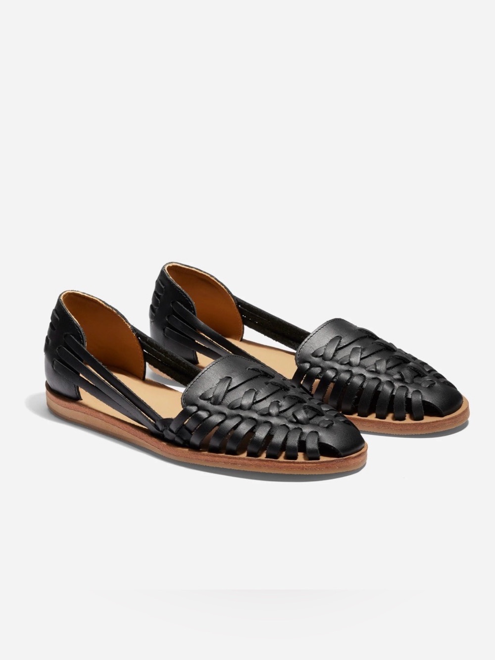 Black Leather Huarache Sandals for Women
